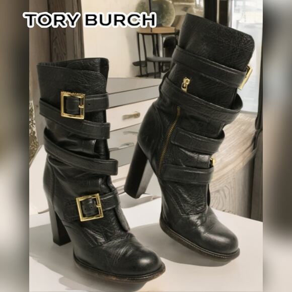 Tory Burch Shoes - Tory Burch Jaden Buckle Womens US Size 9.5 M Black Leather Biker Harness Boots